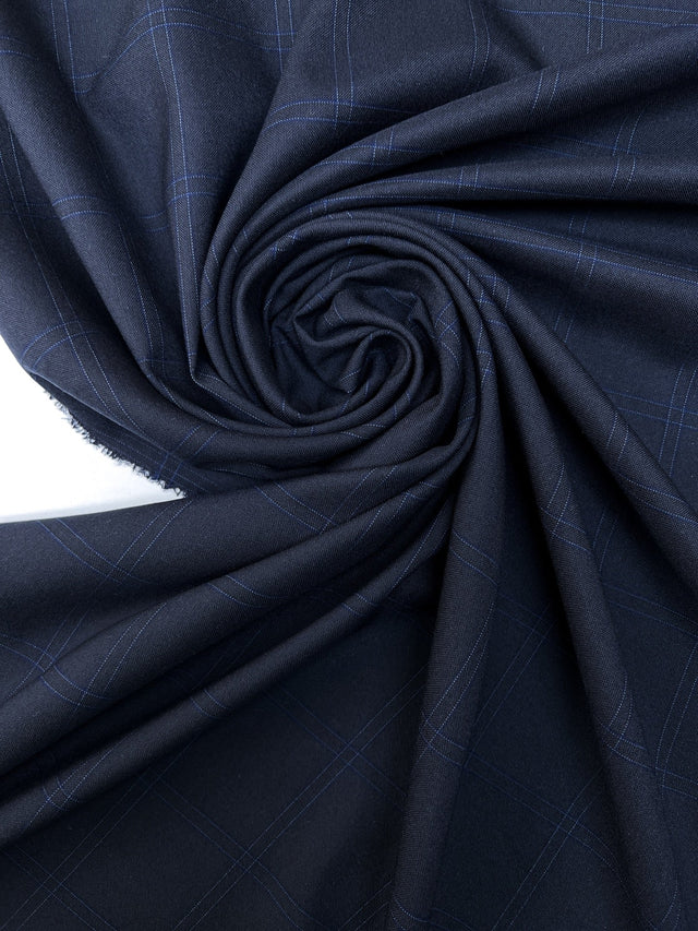 Polyester Elastane Checked Blue Suit Fabric