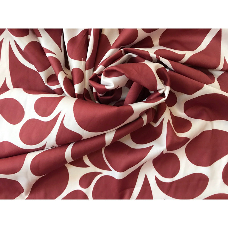 African Print Stretch Cotton Satin Fabric - Rusty Red, White Mimi, 58" Width (1 Yard)