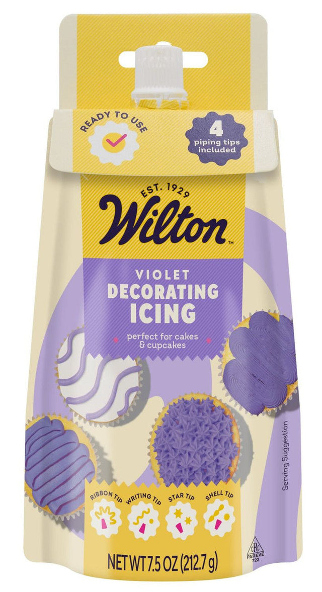Wilton Violet Purple Ready-to-Use Decorator Icing Pouch with 4 Tips – 7.5 oz.