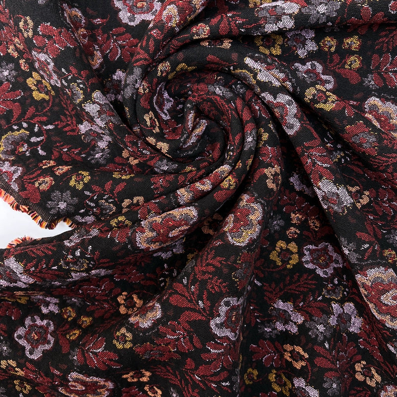Cotton Jacquard Floral Fabric Red Black