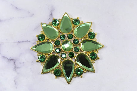 Rhinestone Applique Green Floral Flower Shape 4in