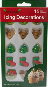 Christmas Edible Cake Decorations - Candy or Cupcake Topper - Santa Face, Trees, Wreaths, Reindeer, Xmas Boots, & Christmas Presents, 60 Pieces Total