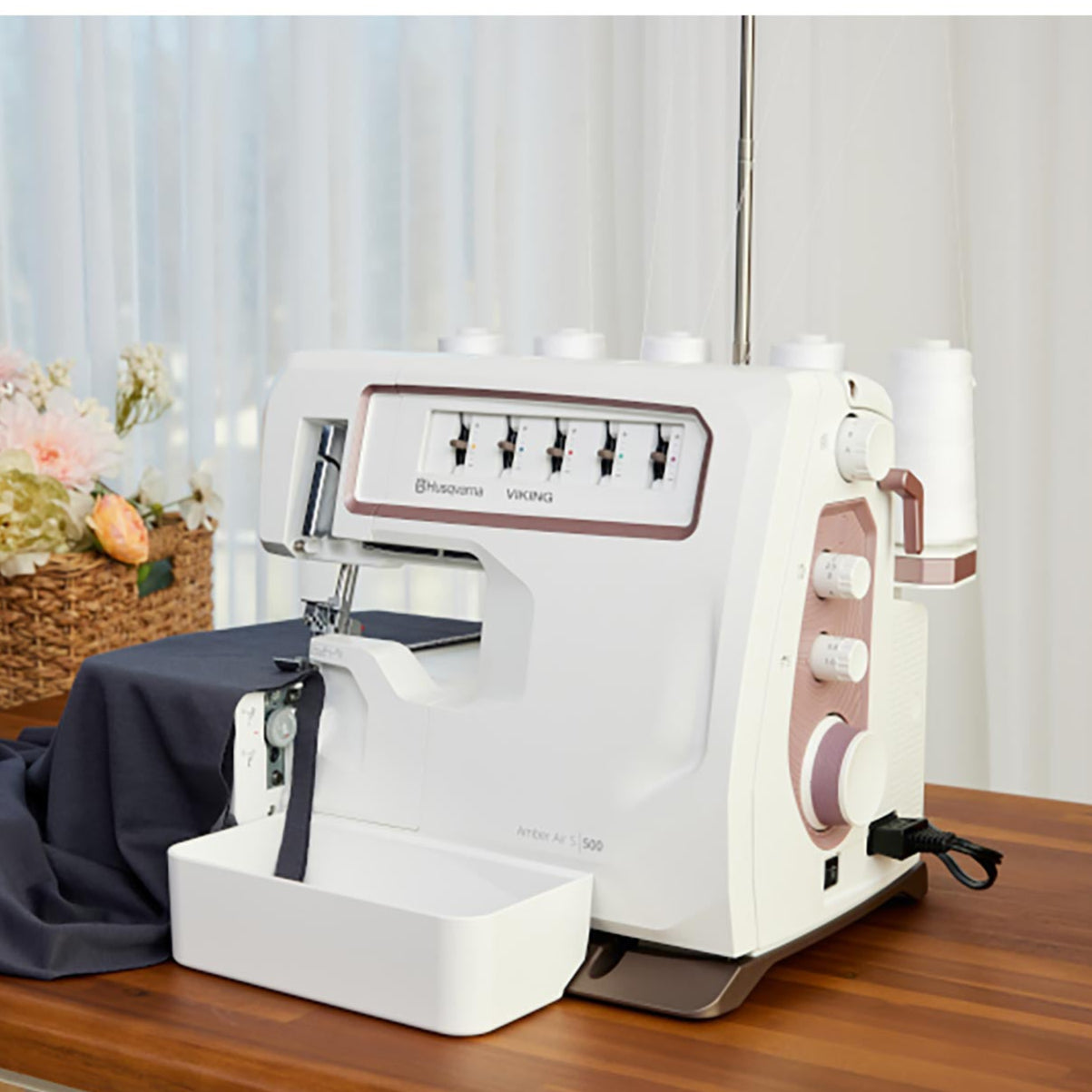 Husqvarna Viking Amber Air S 500 Coverlock Machine - Overlock Serger, 23 Stitches, 12" Extension Table (1 Unit)