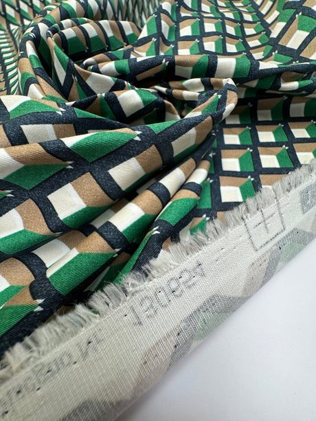 Cotton Poplin Geometric Multicolour Stretch