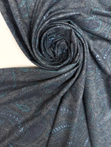 Cotton Stretch Knitted Fabric in Gray Blue Print
