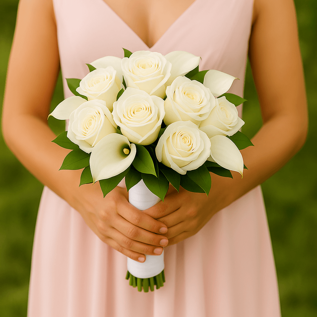 Ivory Roses White Calla Lilies Bridesmaids Bouquets 6 Sets Fresh Flowers 26 Stems Each