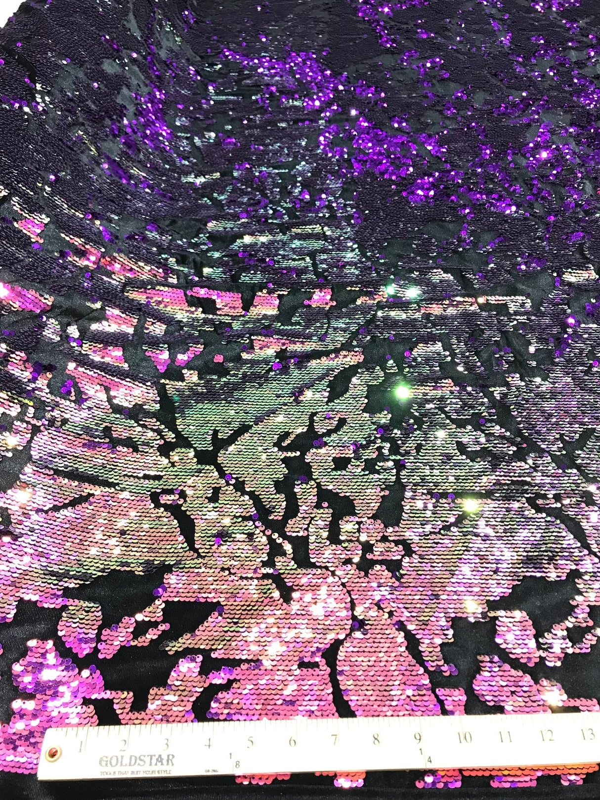 Camo Sequin Stretch Velvet Fabric - Iridescent Sequin Camo Pattern, 54" Width (1 Yard)
