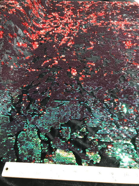 Camo Sequin Stretch Velvet Fabric - Iridescent Sequin Camo Pattern, 54" Width (1 Yard)