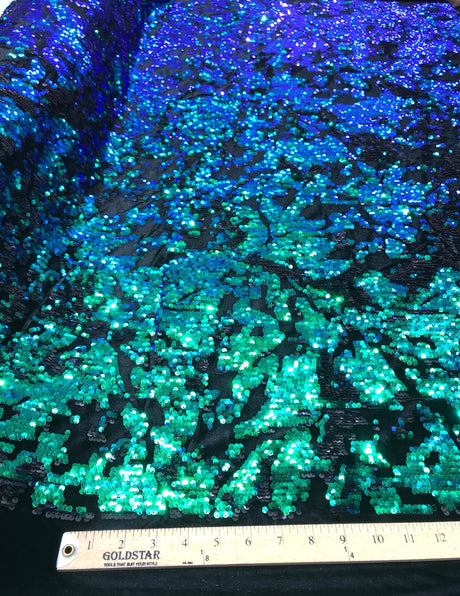 Camo Sequin Stretch Velvet Fabric - Iridescent Sequin Camo Pattern, 54" Width (1 Yard)