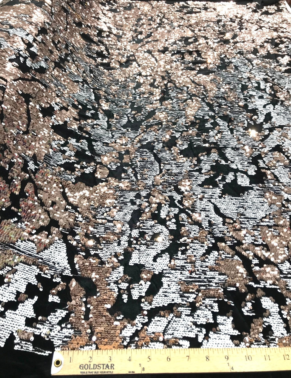 Camo Sequin Stretch Velvet Fabric - Iridescent Sequin Camo Pattern, 54" Width (1 Yard)