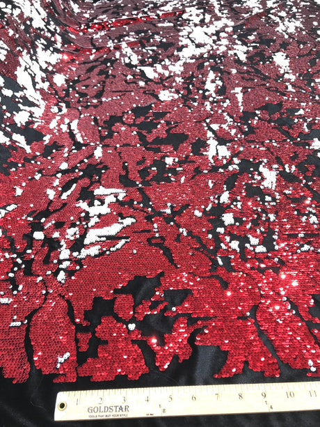 Camo Sequin Stretch Velvet Fabric - Iridescent Sequin Camo Pattern, 54" Width (1 Yard)