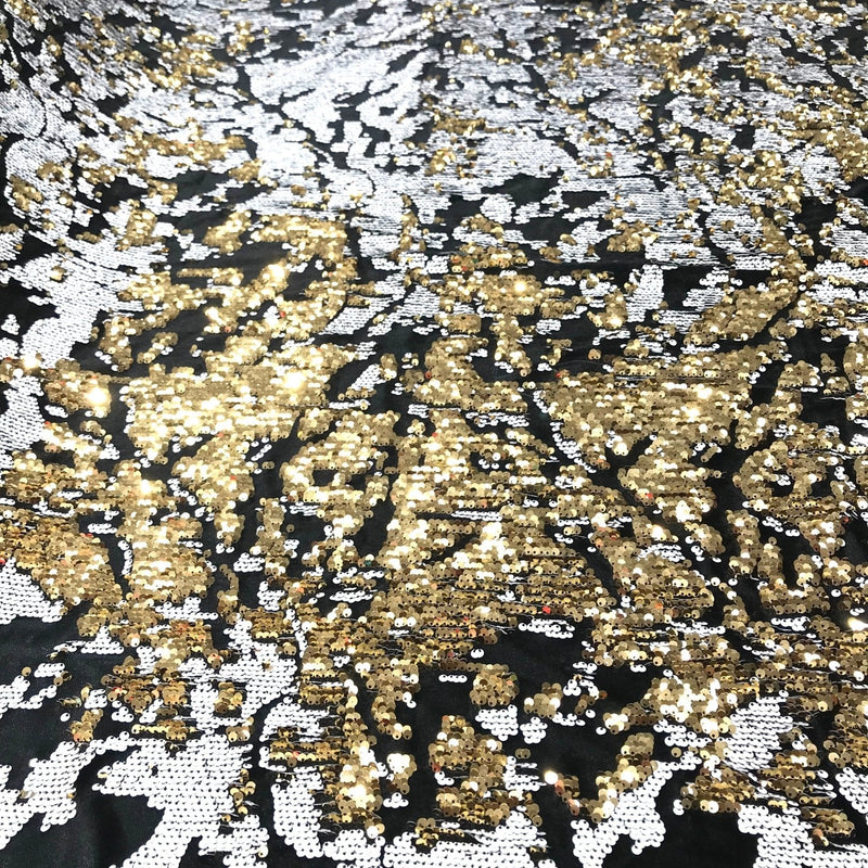 Camo Sequin Stretch Velvet Fabric - Iridescent Sequin Camo Pattern, 54" Width (1 Yard)