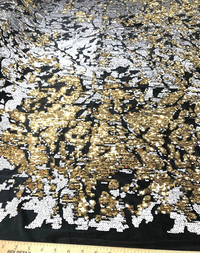 Camo Sequin Stretch Velvet Fabric - Iridescent Sequin Camo Pattern, 54" Width (1 Yard)