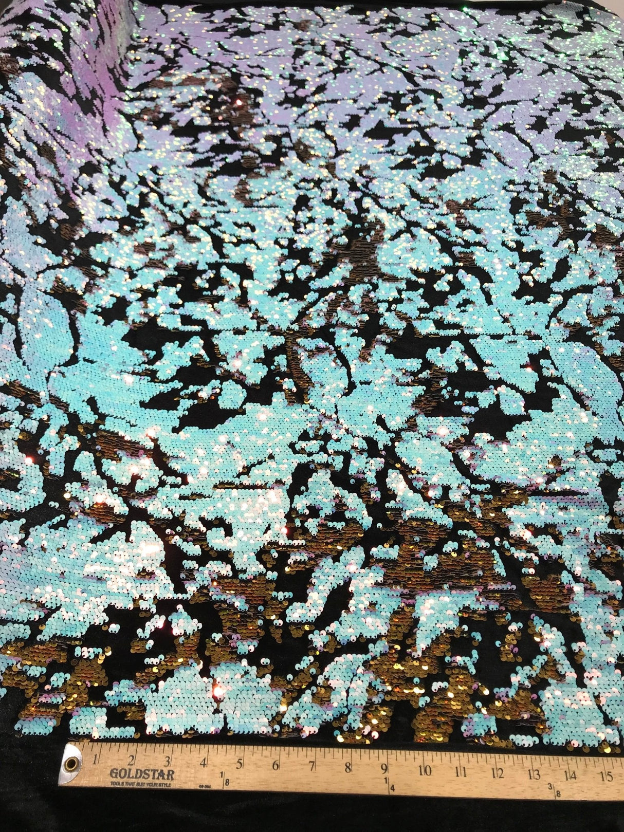 Camo Sequin Stretch Velvet Fabric - Iridescent Sequin Camo Pattern, 54" Width (1 Yard)