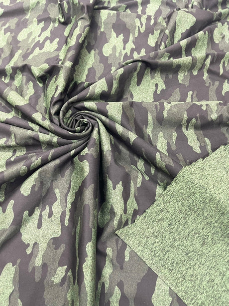 Camouflage Polyester Spandex Fabric - Heather Camouflage Print, Reversible, 58" Width (1 Yard)