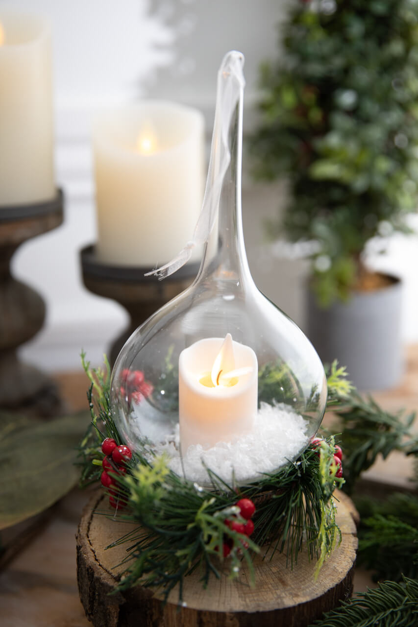 10” Clear Ivory Candle Lamp Ornament