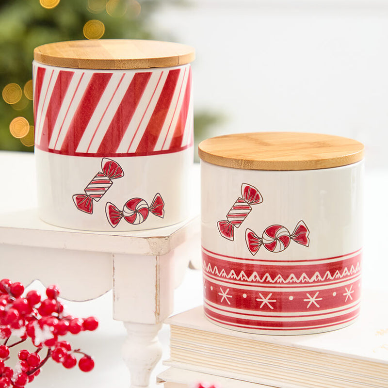 4.75" Ceramic Peppermint Candy Canister