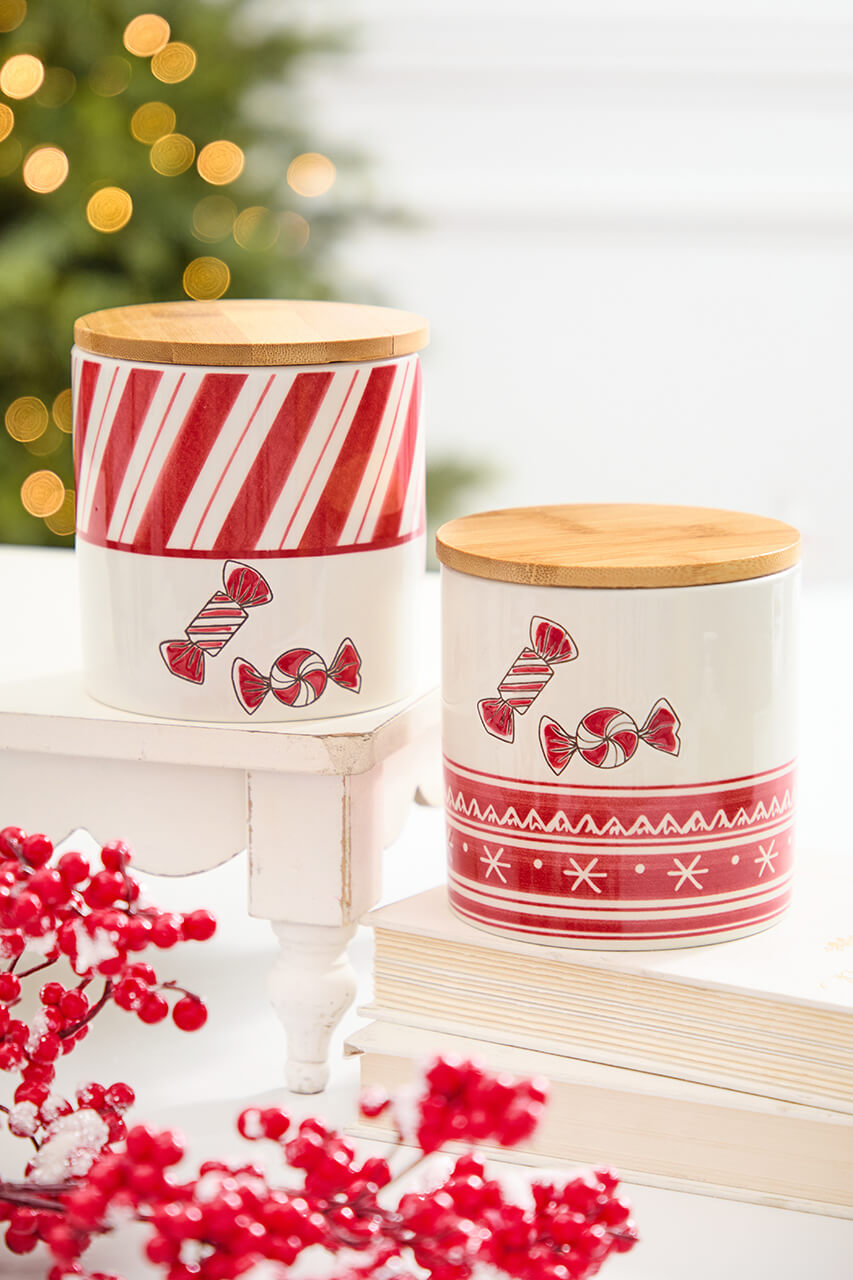 4.75" Ceramic Peppermint Candy Canister