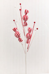 32" Red & White Candy Glitter Grass Spray