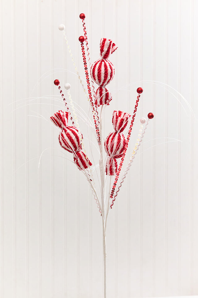32" Red & White Candy Glitter Grass Spray