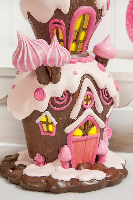 Resin Candy House with Led - Brown Pink
