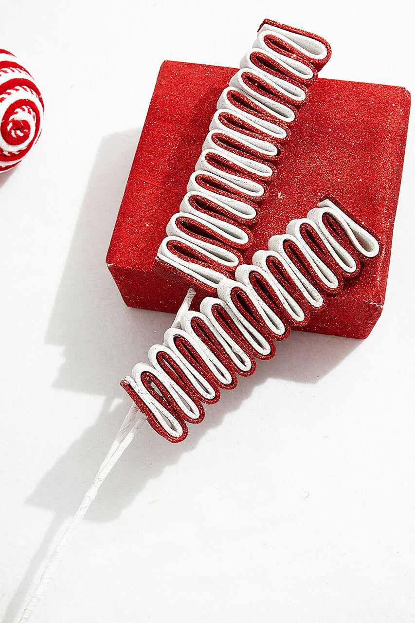 Glitter Peppermint Ribbon Candy Spray 28 Inch Christmas Decor