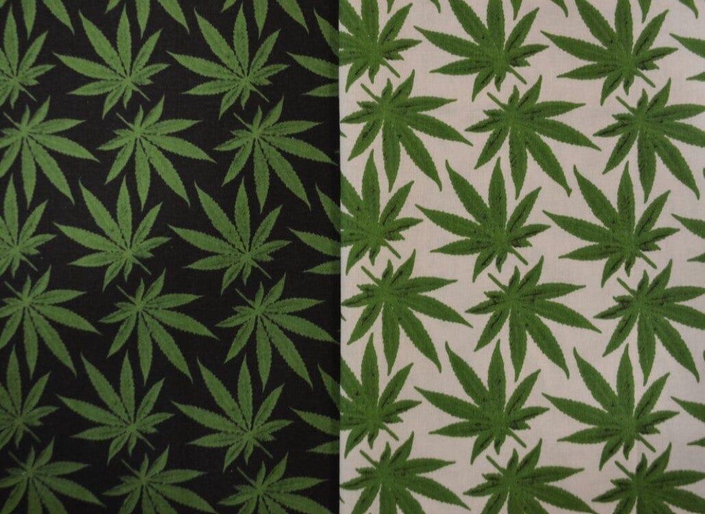Marijuana Cannabis Leaf 100 Percent Cotton Fabric - Leaf Print, 60" Width (1 Yard)