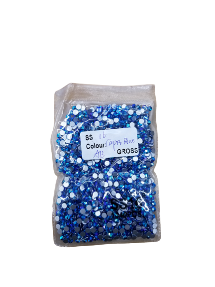 Small Bag Glue On Rhinestones Acrylic Fabric - Capri Blue AB, Flat Back, 2MM /6SS, 3MM /10SS, 4MM /16SS, 5MM /20SS, 6MM /30SS (Small Bag)