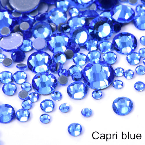 Small Bag Glue On Rhinestones Acrylic Fabric - Capri Blue AB, Flat Back, 2MM /6SS, 3MM /10SS, 4MM /16SS, 5MM /20SS, 6MM /30SS (Small Bag)