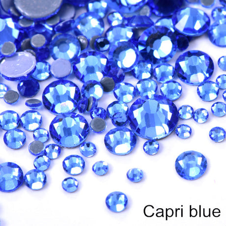 Small Bag Glue On Rhinestones Acrylic Fabric - Capri Blue AB, Flat Back, 2MM /6SS, 3MM /10SS, 4MM /16SS, 5MM /20SS, 6MM /30SS (Small Bag)