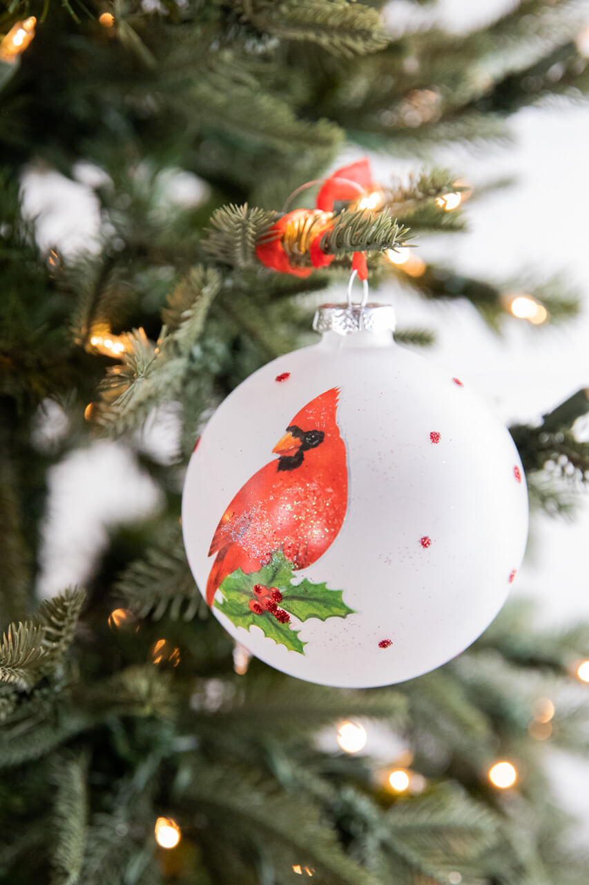 4” Glass Cardinal Sentiment Ball Ornament