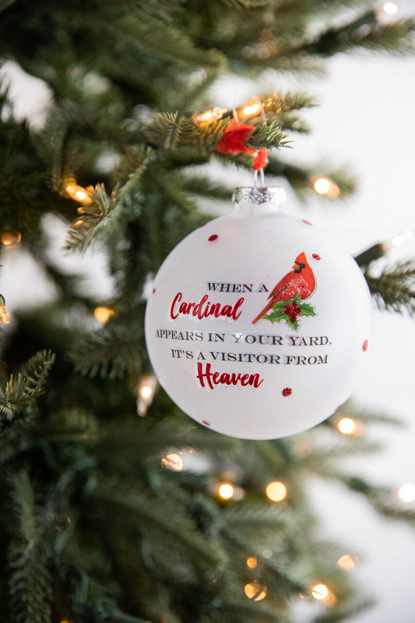 4” Glass Cardinal Sentiment Ball Ornament