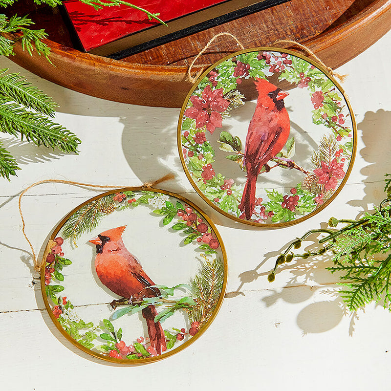 5" Glass Disc Cardinal Ornament