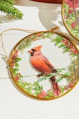 5" Glass Disc Cardinal Ornament