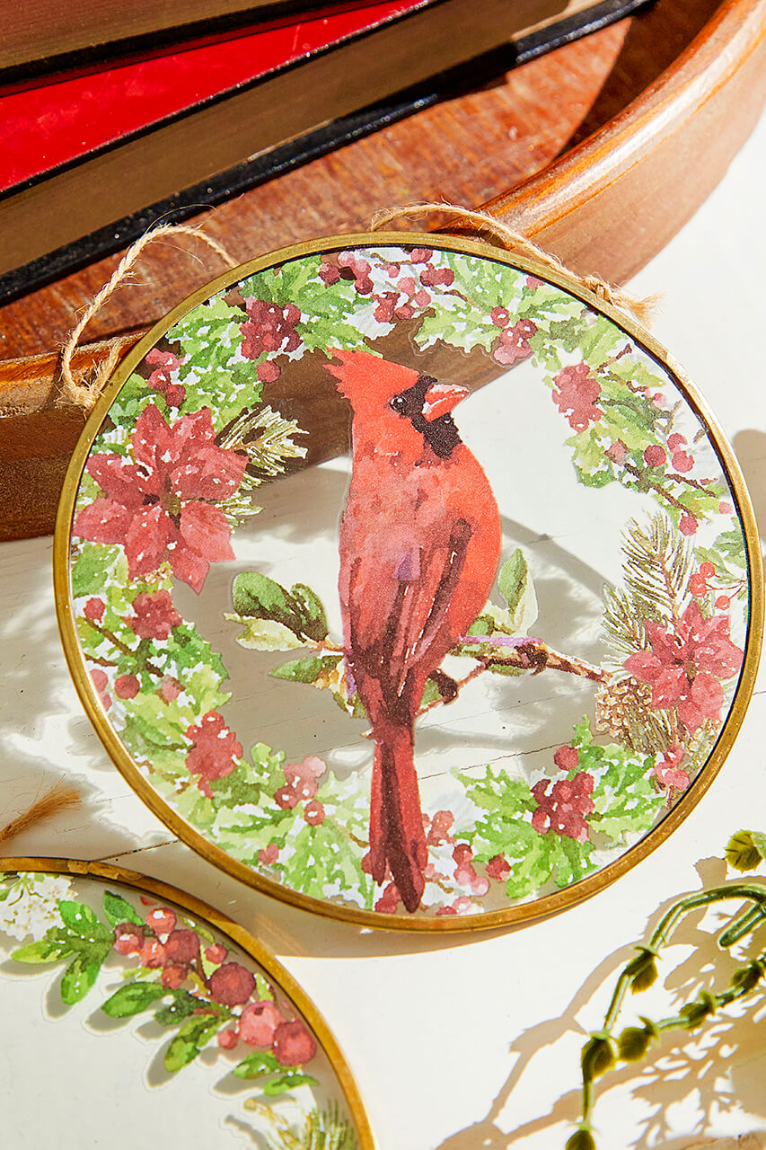 5" Glass Disc Cardinal Ornament