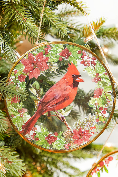 5" Glass Disc Cardinal Ornament