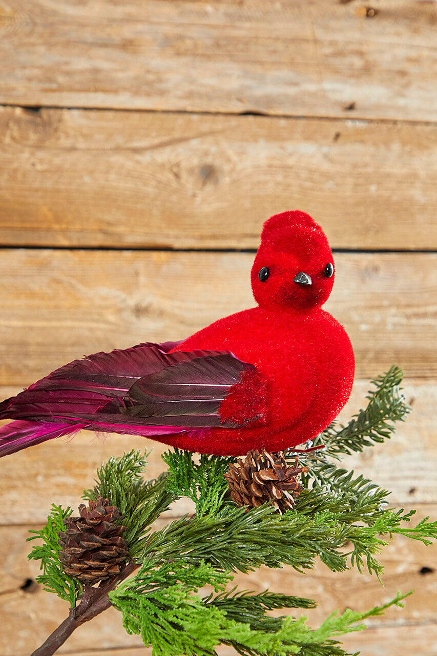 Velvet Cardinal Clip Ornament 13 Inch Red Feather Christmas Decor
