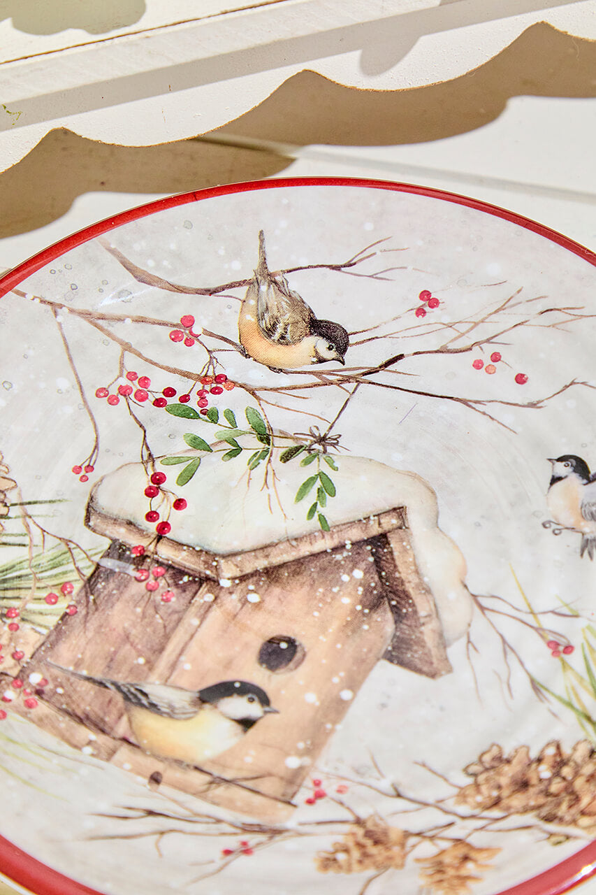 8.34" Melamine Holiday Chickadee Design Plate