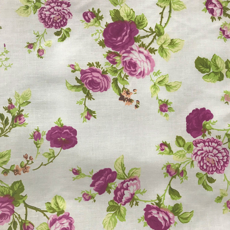Roses Magenta/White Polyester Cotton Broadcloth Fabric - Magenta/White Rose Print, 59/60" Width (1 Yard)