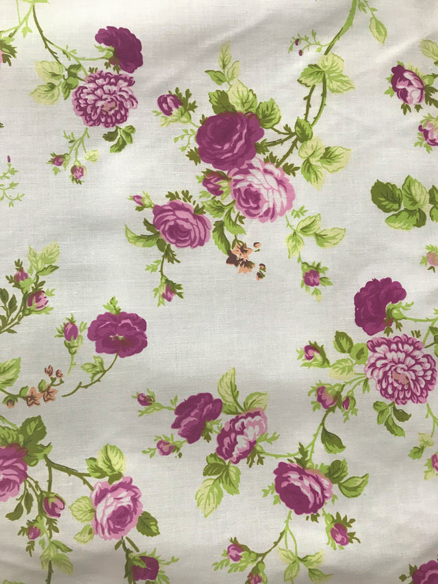 Roses Magenta/White Polyester Cotton Broadcloth Fabric - Magenta/White Rose Print, 59/60" Width (1 Yard)