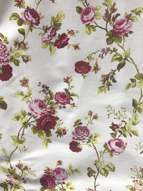 Roses Cranberry/White Polyester Cotton Fabric - Floral Print, Cranberry/White, 59/60" Width (1 Yard)