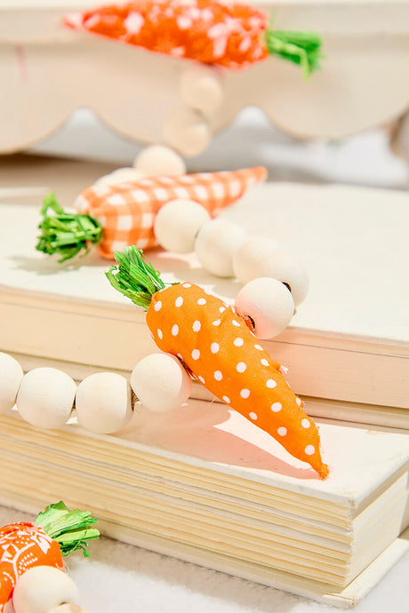 48" Carrot Garland Easter Spring Hanging Decor with Fabric Carrots Beads and Jute Rope