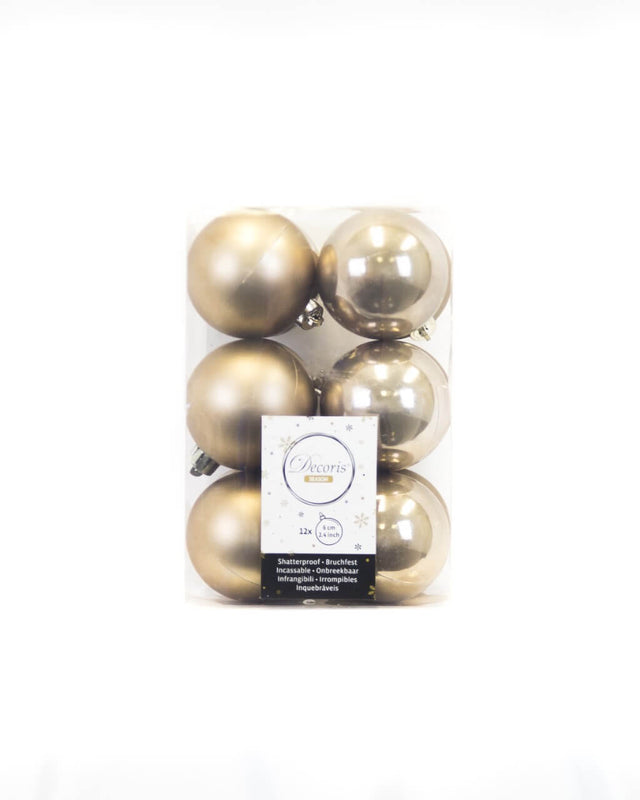 Cashmere Brown Assorted 6cm Shatterproof - Set of 12