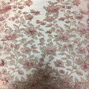 3D Embroidered Satin Floral Pearl Lace Fabric - 100 Percent Polyester Fabric, Floral Pearl Embroidery, 52" Width, 12" Panel (1 Yard)