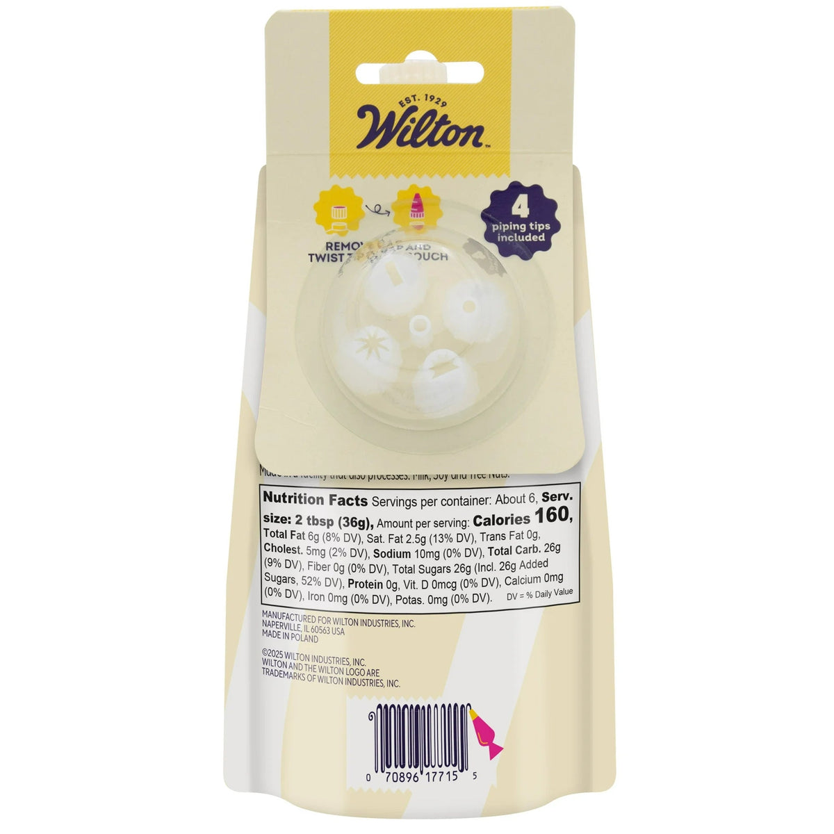 Wilton White Decorating Icing Pouch & 4 Piping Tips Vanilla-Flavored Medium Consistency 7.5 oz.