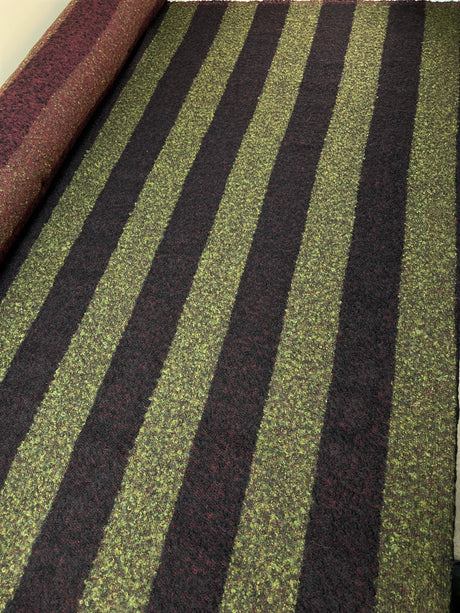 Bouclé Acrylic Blend Striped Red-Green Coat Fabric