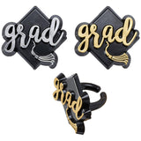 Graduation cupcake ring toppers SILVER Grad hats - 12 Silver count (Copy)