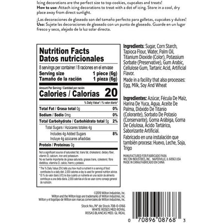 Wilton Royal White Rose Icing Decorations – Medium, 8 Count