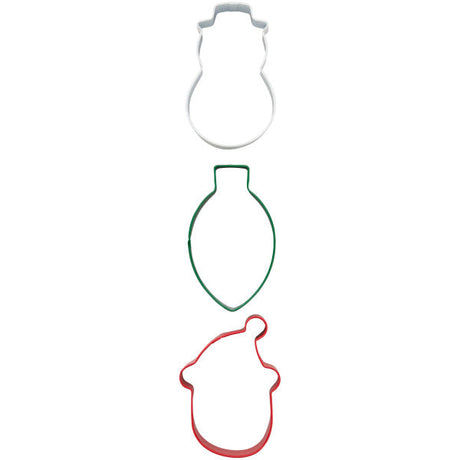 Wilton Metal Christmas Cookie Cutter Set, 3-Piece (Snowman, Lightbulb, Santa Claus)
