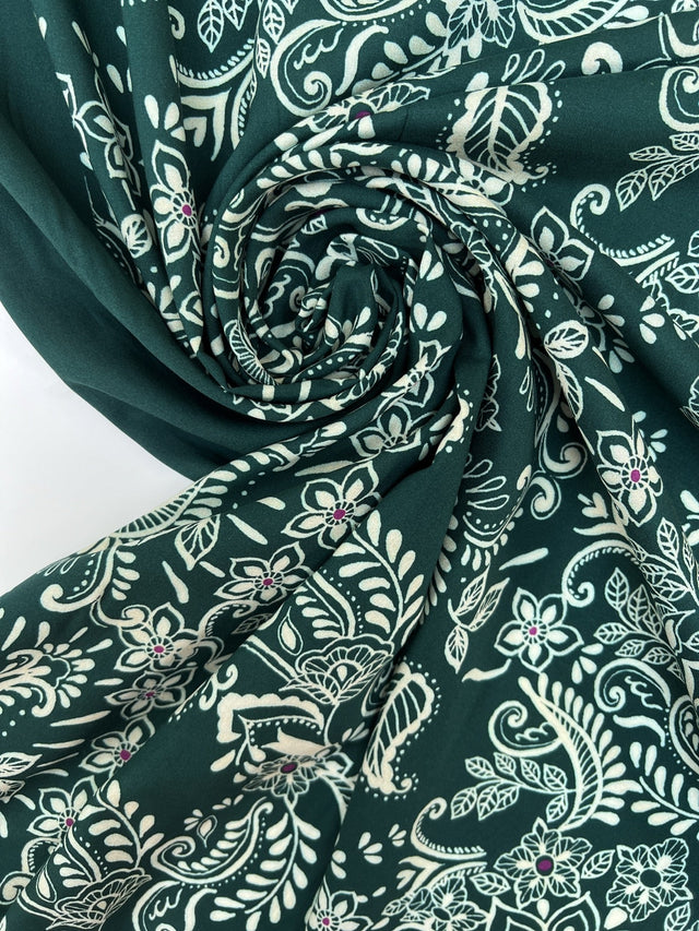 Viscose Batiste Printed Paisley Purple-Green